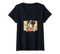 Mujer Funny Kawaii Kids Ramen Tricolor Australian Shepherd Lover Camiseta Cuello V