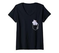 Mujer Funny Kawaii Kids Womens Girls Pocket Hippo Lover Camiseta Cuello V