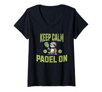 Mujer Funny Keep Calm and Padel On. Padel Racket Sport Camiseta Cuello V