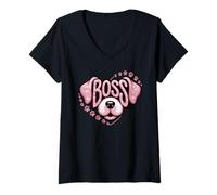 Mujer Funny La Jefa Boss Puppy Lover Dueño Perro Mamá Pawsome Canino Camiseta Cuello V