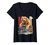 Mujer Funny Labrador Retriever Lab Dog Kaiju Monster Japonés Camiseta Cuello V