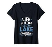 Mujer Funny Lake Lover Summer Vacation Life Is Better At The Lake Camiseta Cuello V