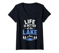 Mujer Funny Lake Lover Summer Vacation Life Is Better At The Lake Camiseta Cuello V