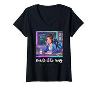 Mujer Funny Last Day of School Made It to May Teacher Girls Meme Camiseta Cuello V