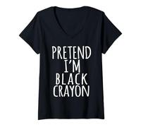 Mujer Funny Lazy Disfraz de Halloween - Pretend I'm A Black Crayon Camiseta Cuello V