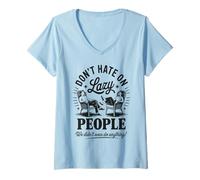 Mujer Funny Lazy People Don't Hate We Did Nothing Retro Humor Perezoso Camiseta Cuello V