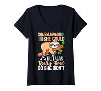 Mujer Funny Lazy Sloth - Ella creía Que podía Pero Estaba cansada Camiseta Cuello V