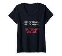 Mujer Funny Let's Eat Grandpa Puntuación Salva Vidas Gramática Camiseta Cuello V