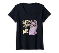 Mujer Funny Llama Stop Looking at Me for Animal Broma Camiseta Cuello V