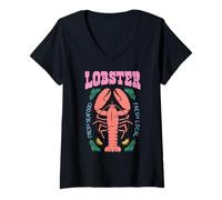 Mujer Funny Lobster Crawfish Vintage Lobster Camiseta Cuello V