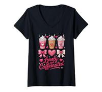 Mujer Funny Lovely and Caffeinated Cute Valentine Coffee Lovers Camiseta Cuello V