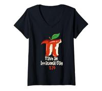 Mujer Funny Math Teacher Apple Decor For Happy 3.14 Pi Day Camiseta Cuello V