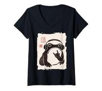 Mujer Funny Matsumoto Hoji Grumpy Frog Rock-and Roll Arte Musical Camiseta Cuello V