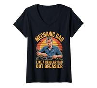 Mujer Funny Mechanic Dad Like a Regular Dad but Greasier Camiseta Cuello V
