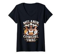 Mujer Funny Melanin Cowgirl Saying Black Western Swag Mujeres Hombres Camiseta Cuello V