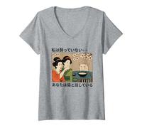 Mujer Funny Meme, Japanese Geisha Version. Woman Yelling at a Cat Camiseta Cuello V