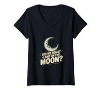 Mujer Funny Meme Moon Landing | Humor Espacial sarcástico engaño Apolo Camiseta Cuello V