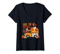 Mujer Funny Meme Six Seven Fall Turkey Thanksgiving Gen Alpha 6 7 Camiseta Cuello V