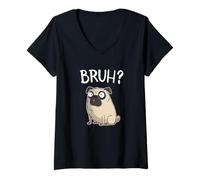 Mujer Funny Mens Womens Kids Cartoon Bruh Pug Dog Lover Camiseta Cuello V