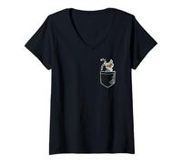 Mujer Funny Mens Womens Kids Kawaii Cartoon Pocket Lemur Lover Camiseta Cuello V