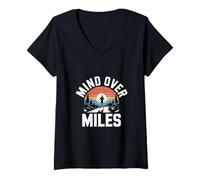 Mujer Funny Mind Over Miles Diciendo Motivación del Corredor Camiseta Cuello V