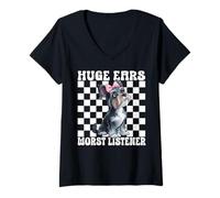 Mujer Funny Miniature Schnauzer Dog Girl Enormes Orejas Peor Oyente Camiseta Cuello V