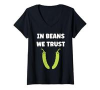 Mujer Funny Minimalist Bean Vegetable qupte in Beans We Trust Camiseta Cuello V