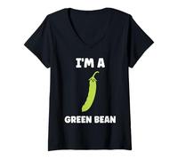 Mujer Funny Minimalist Vegetable qupte I'm a Green Bean Camiseta Cuello V