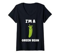 Mujer Funny Minimalist Vegetable qupte I'm a Green Bean Camiseta Cuello V