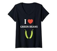 Mujer Funny Minimalist Vegetable Simple i Love Green Beans Camiseta Cuello V