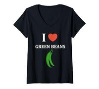 Mujer Funny Minimalist Vegetable Simple i Love Green Beans Camiseta Cuello V