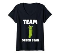 Mujer Funny Minimalist Vegetable Simple Team Green Bean Camiseta Cuello V