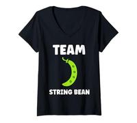 Mujer Funny Minimalist Vegetable Simple Team String Bean Camiseta Cuello V