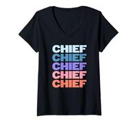 Mujer Funny Modern Repeated Text Design Chief Grandpa Granddad Camiseta Cuello V