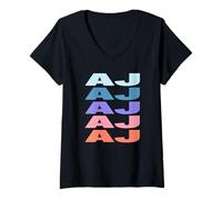 Mujer Funny Modern Repeated Text Design First Name AJ Camiseta Cuello V
