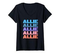 Mujer Funny Modern Repeated Text Design First Name Allie Camiseta Cuello V