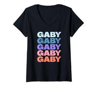 Mujer Funny Modern Repeated Text Design First Name Gaby Camiseta Cuello V