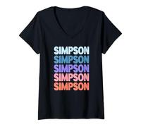 Mujer Funny Modern Repeated Text Design Last Name Simpson Camiseta Cuello V