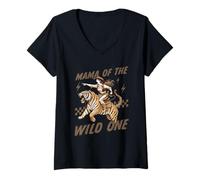 Mujer Funny Mom Tiger Riding. Western Cowboy Mama of The Wild One Camiseta Cuello V