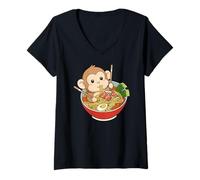 Mujer Funny Monkey Japanese Ramen Noodles Bowl Japón Zoo Boy Girl Camiseta Cuello V