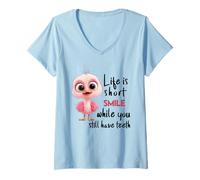Mujer Funny Motivational Life Is Short Colorful Cute Bird Humor Camiseta Cuello V