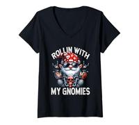 Mujer Funny Motorcycle GNOME For Biker Dad Rollin with My Gnomies Camiseta Cuello V