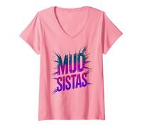 Mujer Funny MUD Sistas Sisters Run Trail Mudder Sistas Rosa Camiseta Cuello V