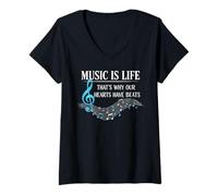 Mujer Funny Music Is Life Thats Why Our Hearts Have Beats Piano Camiseta Cuello V