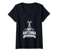 Mujer Funny My Antenna Is Bigger Than Yours Radio Diciendo Camiseta Cuello V