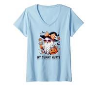 Mujer Funny My Tummy Hurts Cute Pink Ghost Boujee Halloween Coffee Camiseta Cuello V