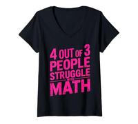 Mujer Funny Nerd 4 out 3 Personas Luchan con Maestro De Matemáticas Rosa Camiseta Cuello V