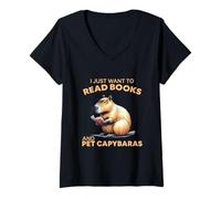 Mujer Funny Nerd Capybara Solo Quiero Leer Libros Roedor Animal Camiseta Cuello V