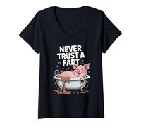 Mujer Funny Never Trust A Fart Pig Bañera Diciendo Broma Mujeres Hombres Camiseta Cuello V