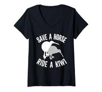 Mujer Funny New Zealand Kiwi Meme Cotización Guardar un paseo a caballo un kiwi Camiseta Cuello V